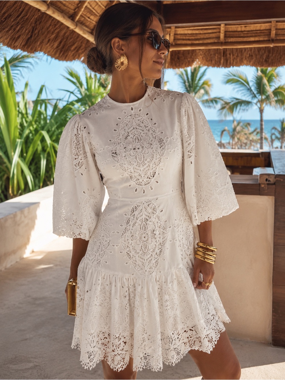 Borgo de Nor White Lace Embroidered Mini Dress | Bergdorf Goodman